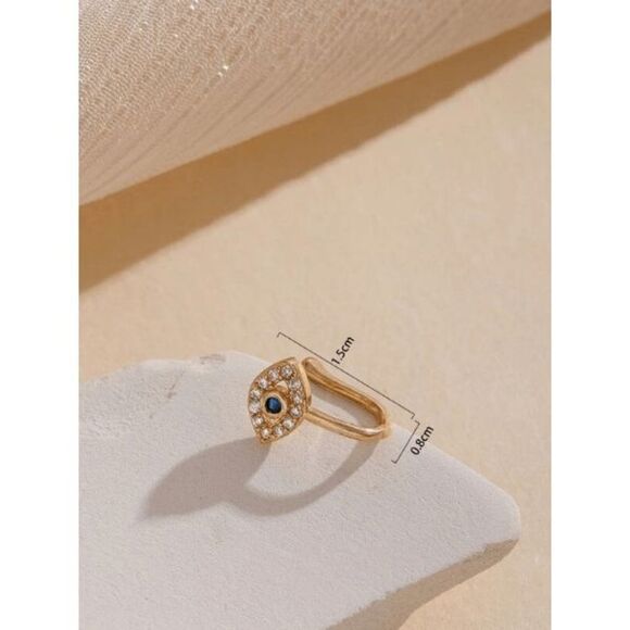 GOLD DIAMOND SAPPHIRE EVIL EYE NOSE CUFF - Picture 4 of 4